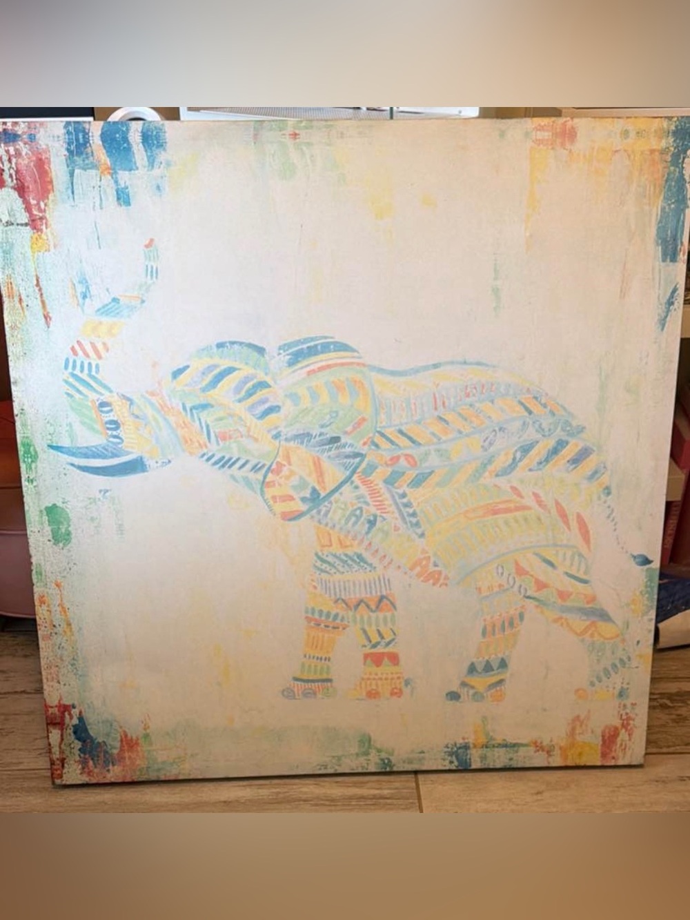 Neutral Pastel Elephant Canvas Wall Art by